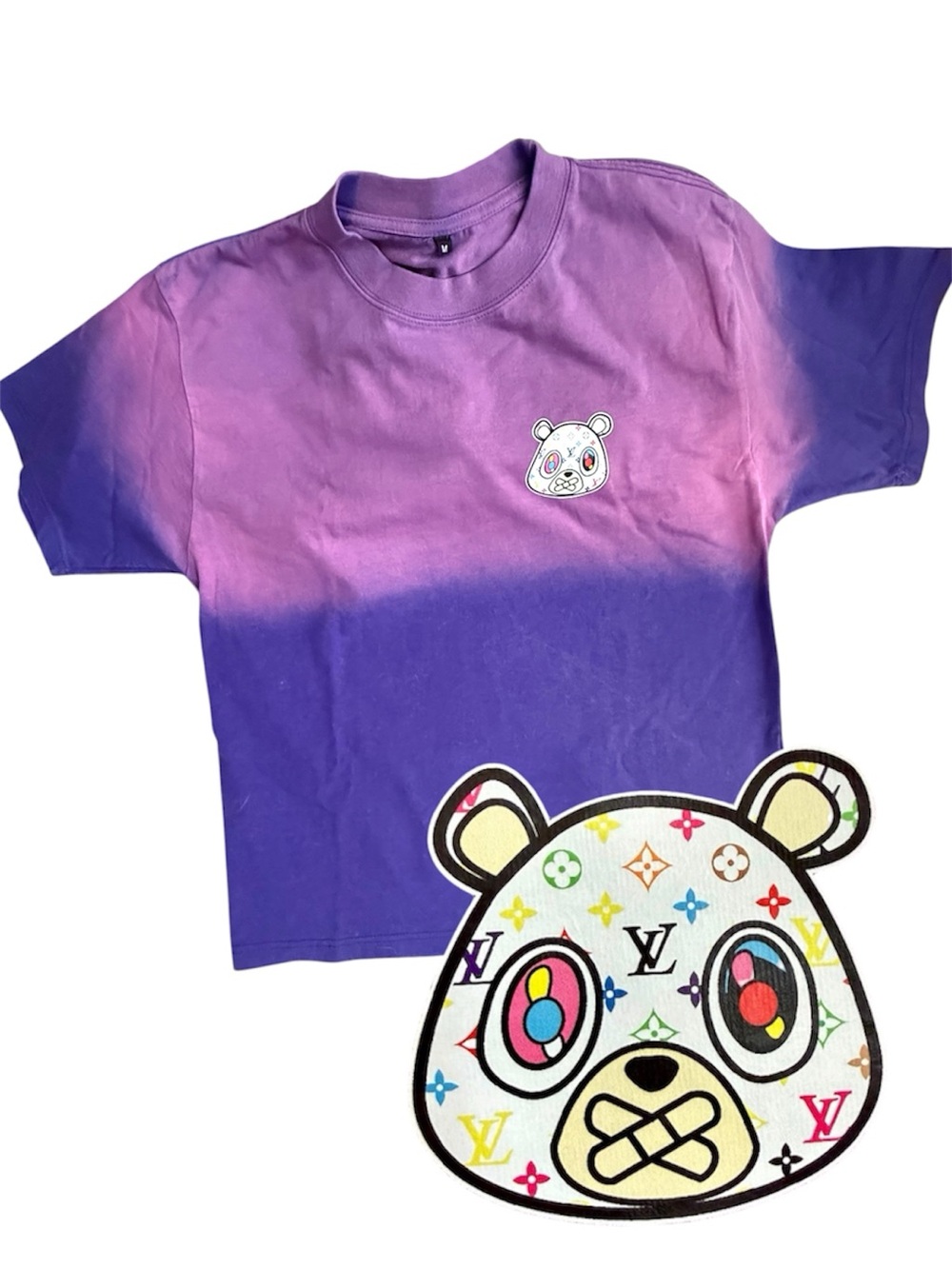 Women ‘s LV Purple Ombre Bear Graphic Oversized M T-shirt NWOT